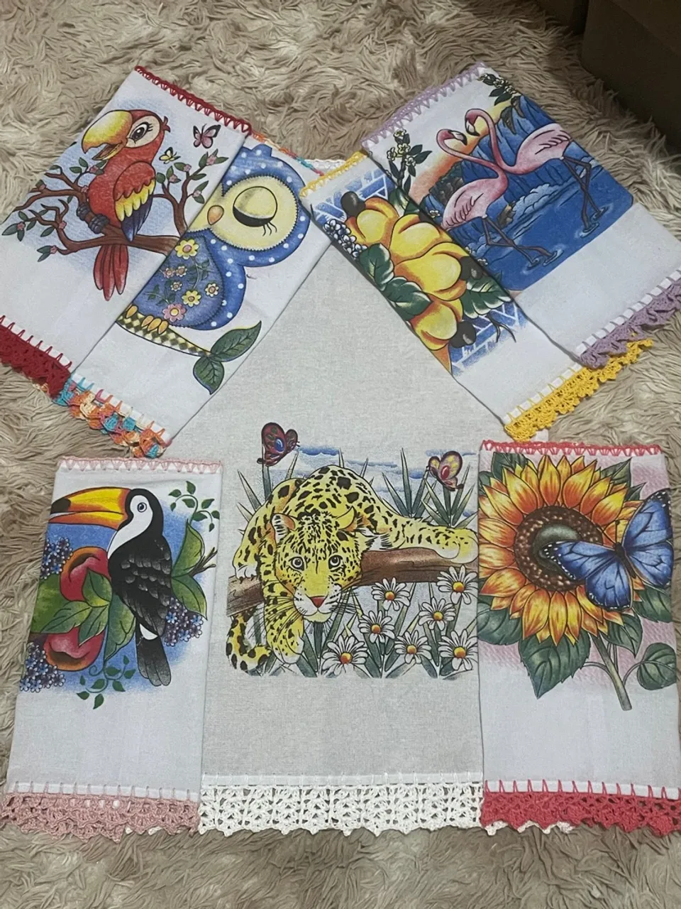Jogo de Panos de Prato Decorados - 7 peças
