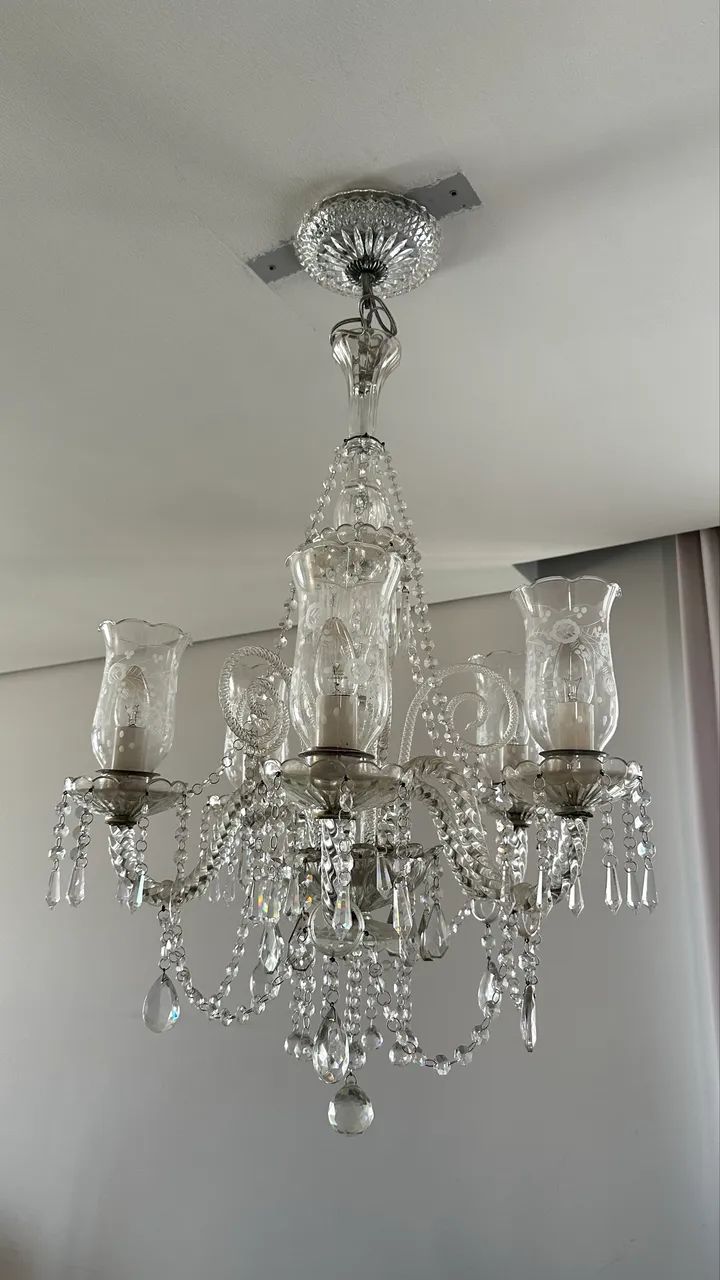 Lustre de Cristal Antigo com 5 Braços - Elegância Clássica e ...
