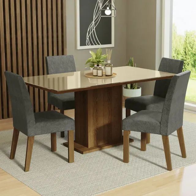 Mesa De Jantar 1.60mx0.90m Com 4 Cadeiras