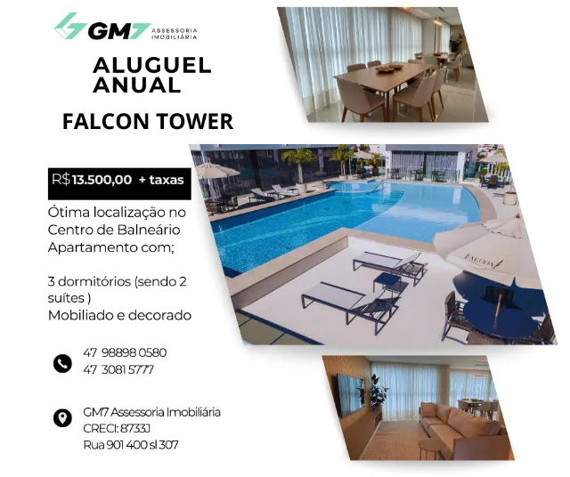 Aluguel Anual Apartamento no Edifício Falcon Tower com 4 dormitórios mobiliado no Centro