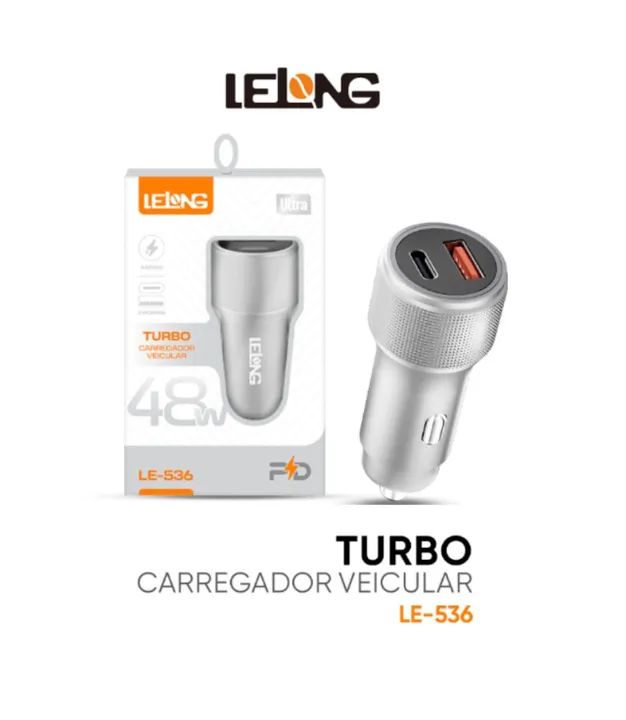 CARREGADOR VEICULAR 12/24V 1 USB 1 USB TIPO-C PD 48W LELONG LE-536
