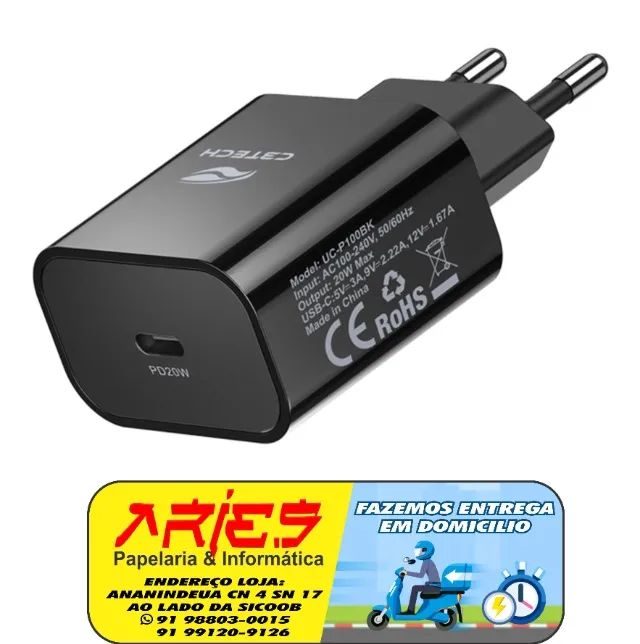 CARREGADOR USB TIPO C C3TECH UC-P100BK COM POWER DELIVERY 3.0 20W