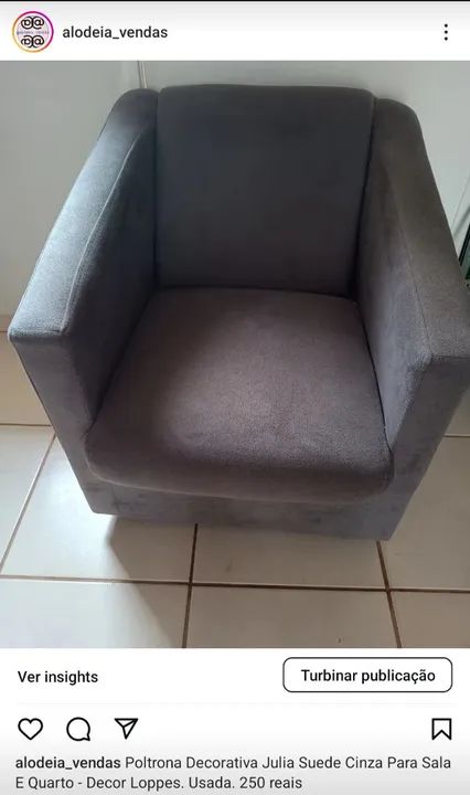 Poltrona Decorativa Julia Suede Cinza