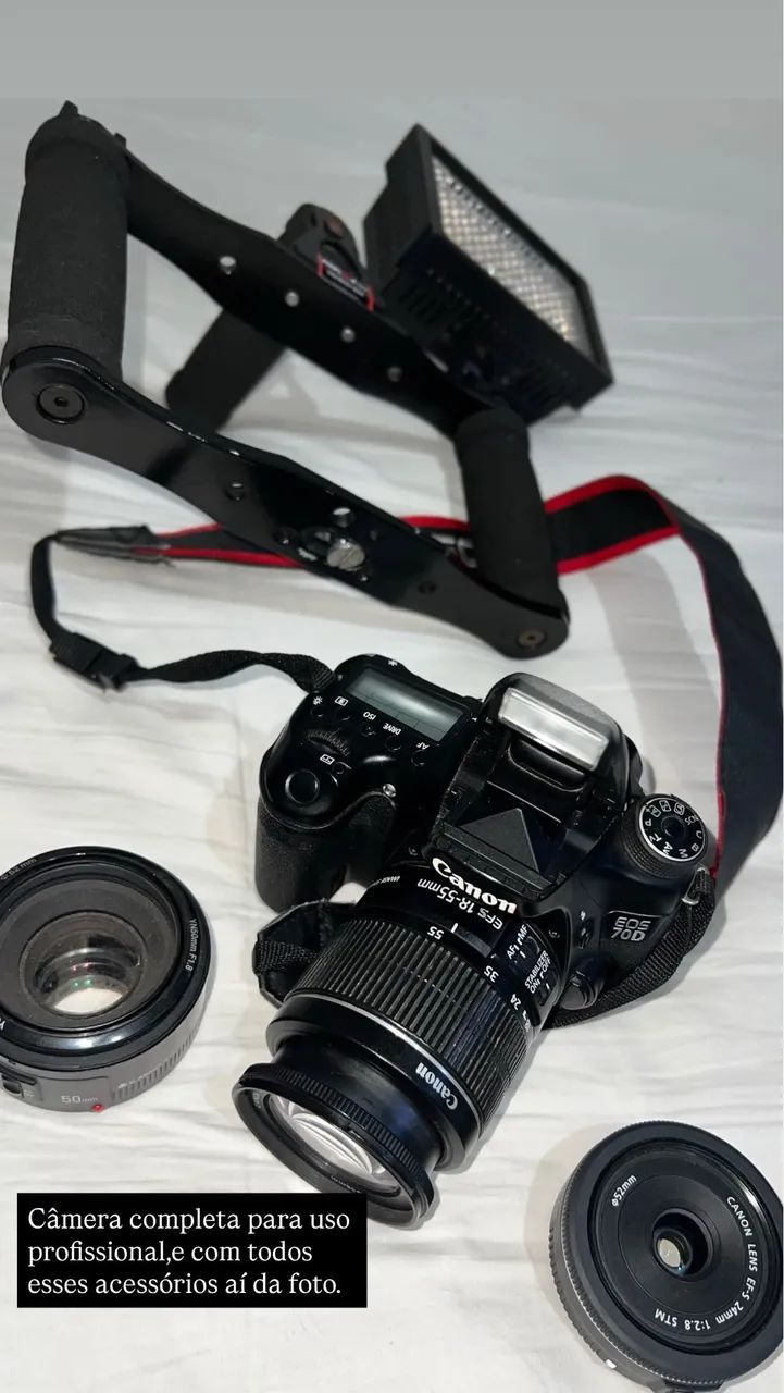 Câmera 70D com lentes profissionais e Gimbal