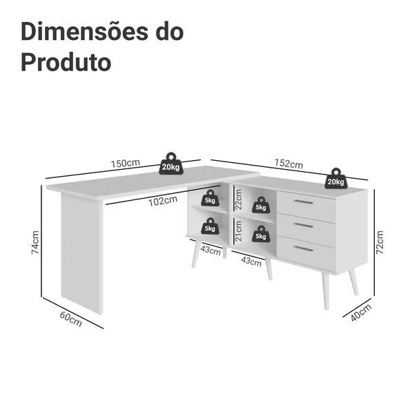 Escrivaninha/Mesa de escritório de canto