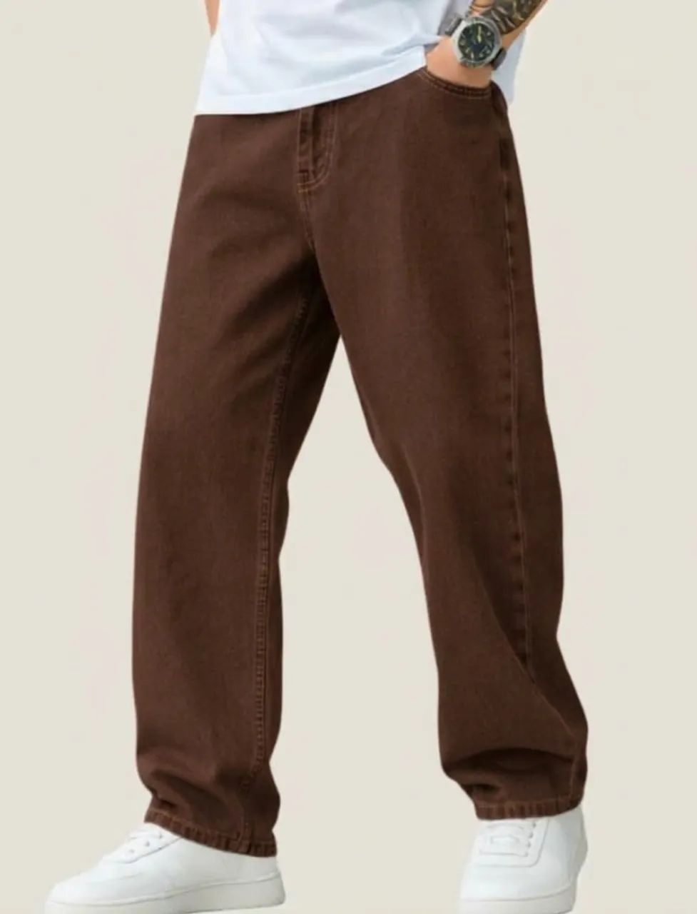 Calça Jeans Balão Marrom 