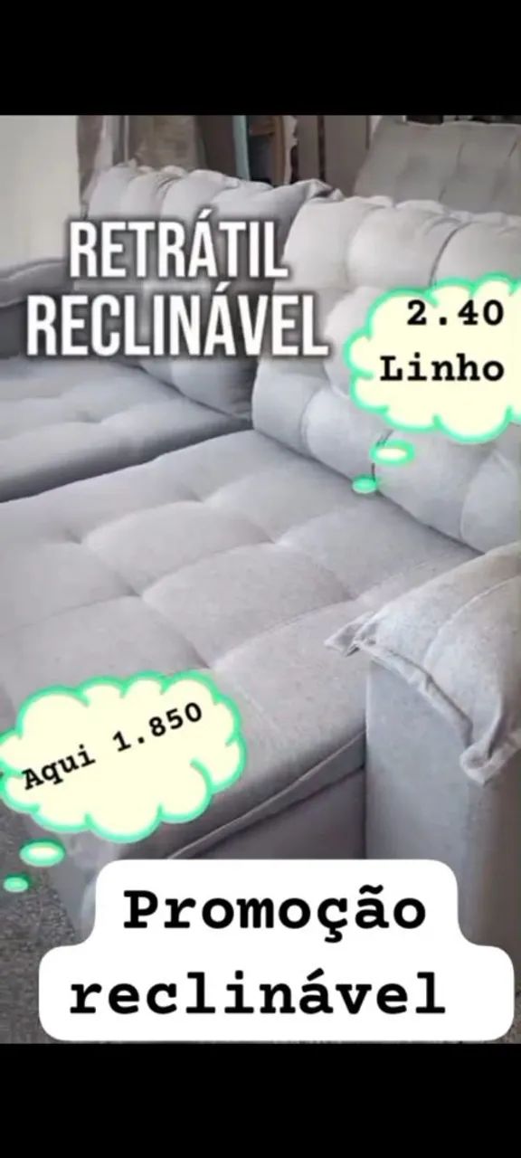 Retrátil e reclinável de luxo no linho 2.40m