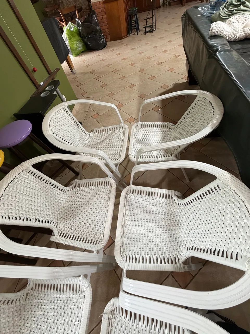 Kit 8 cadeiras alumínio e rattan brancas