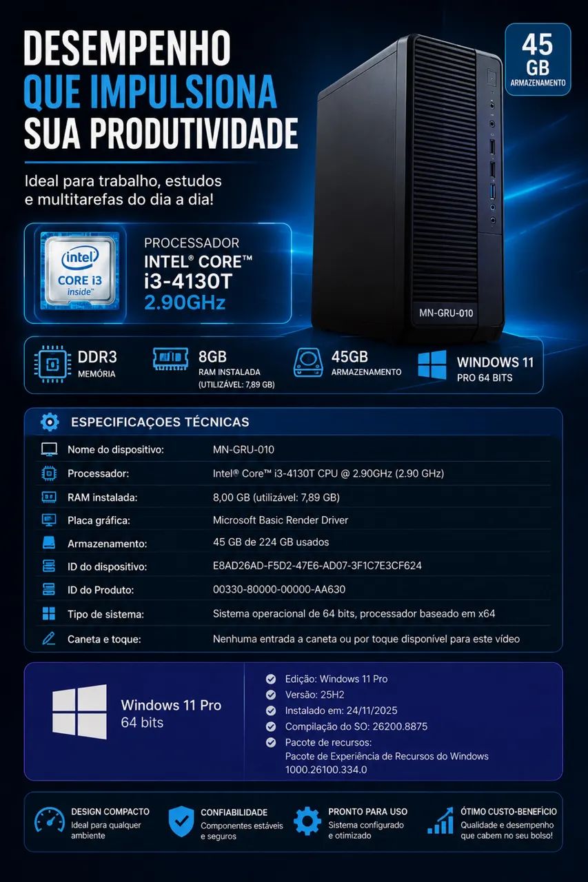 PC Lenovo thinkcare core I3 - Novo