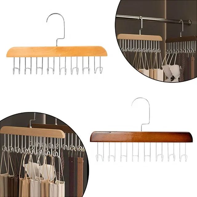 Cabide Madeira Rotativo Ganchos Organizador Armário Closet Bege ou Marrom - Foto 5