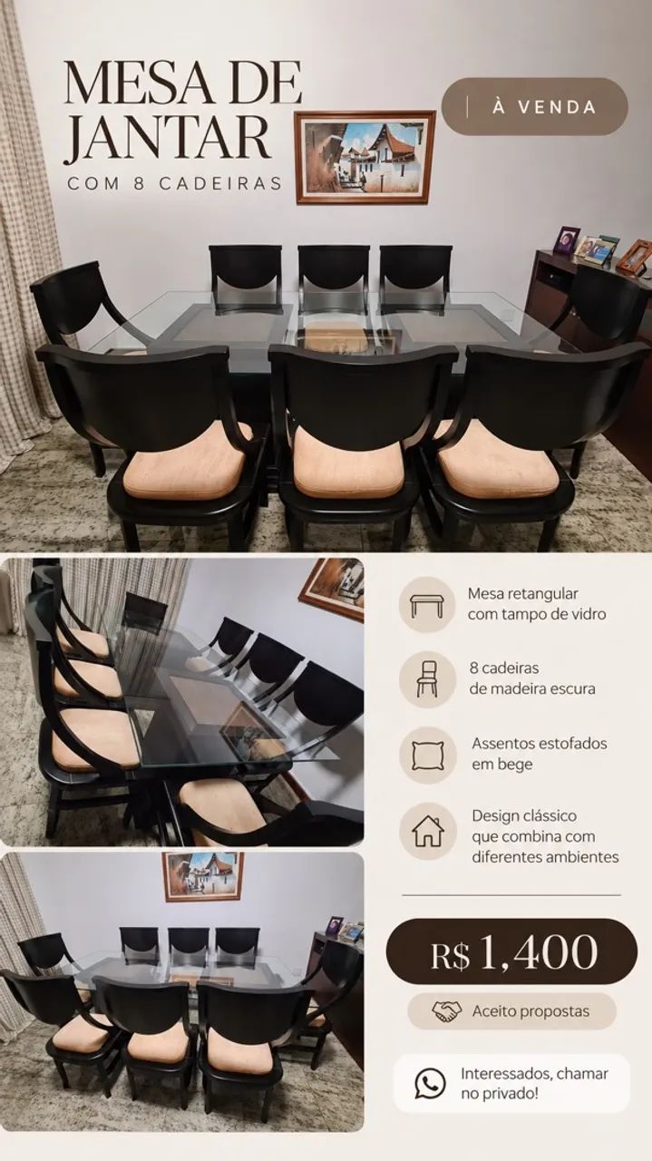 Mesa jantar 8 cadeiras 