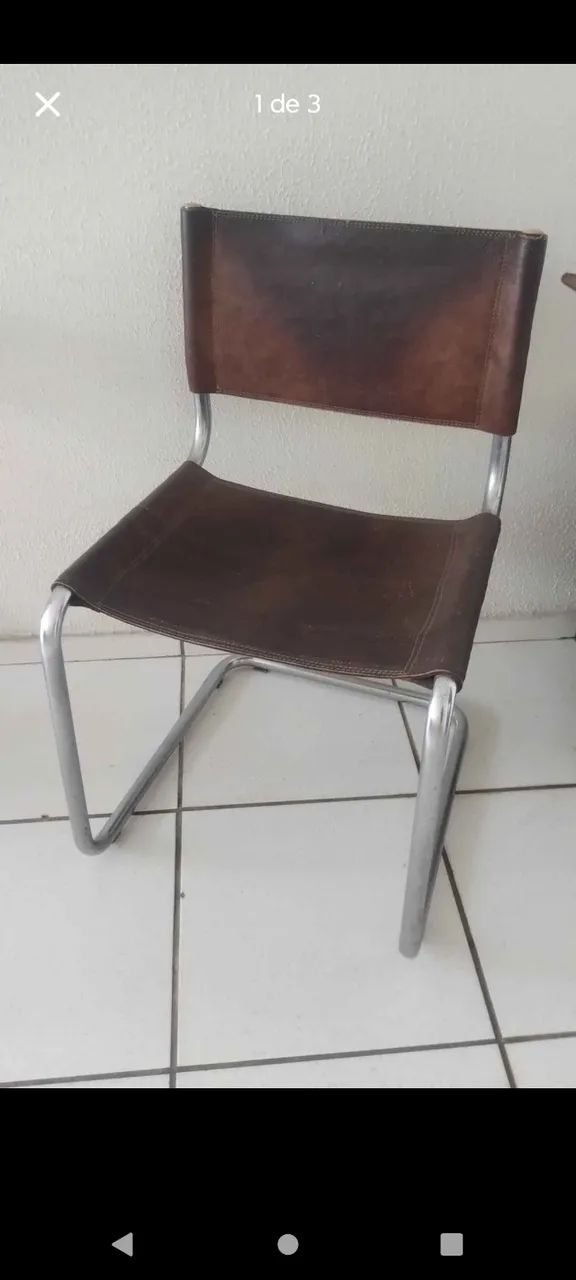 Cadeira de inox com assento e encosto de couro marrom  - Foto 2