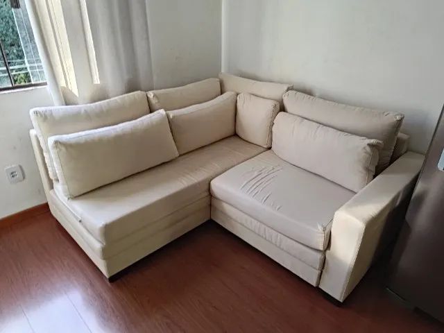 Sofá de Canto que Vira Cama Casal - Resistente e Confortável em Sarja