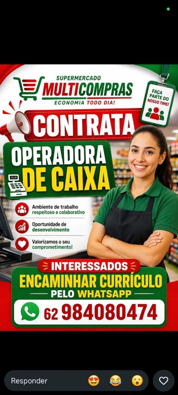 Vaga para Operadora de Caixa