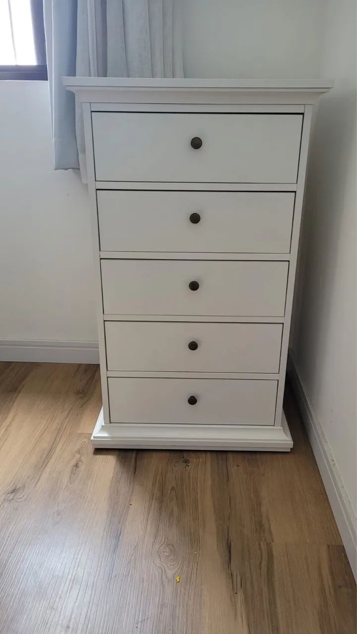 CÔMODA MDF BRANCA - 5 GAVETAS