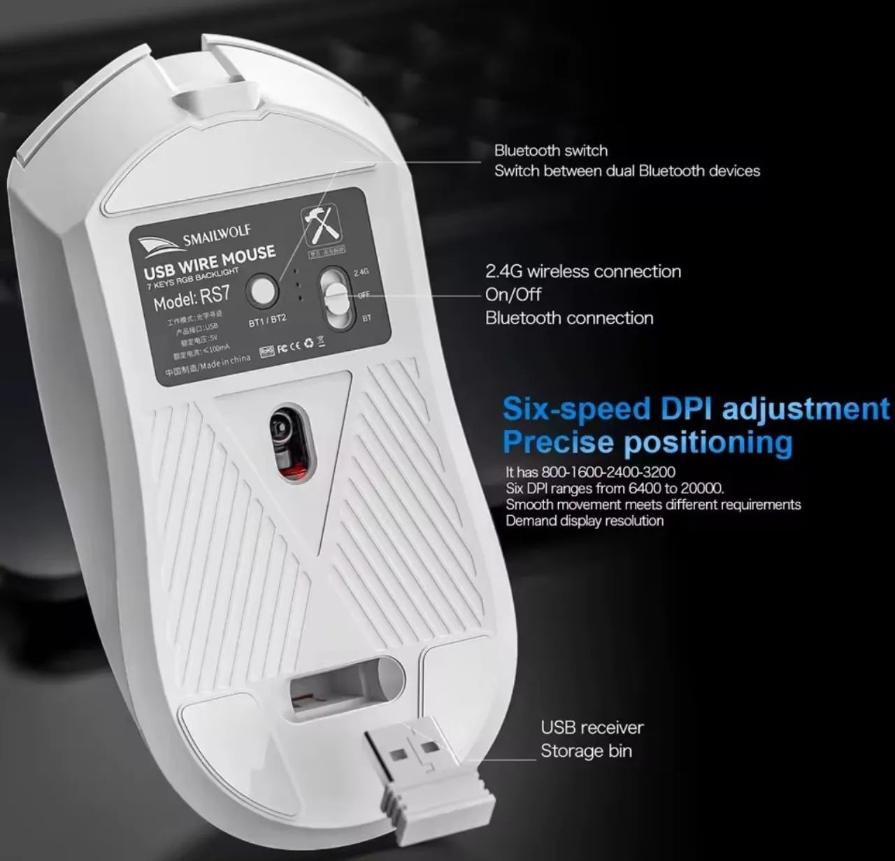 Mouse Gamer SmailWolf RS7 SENSOR PAW3311. Lacrado Bluetooth e Wireless - Foto 3