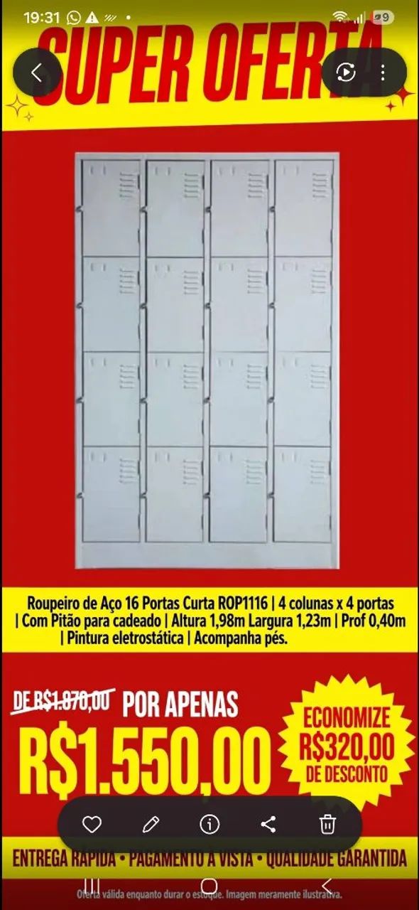 Roupeiro de aço Guarda Volume 16 portas