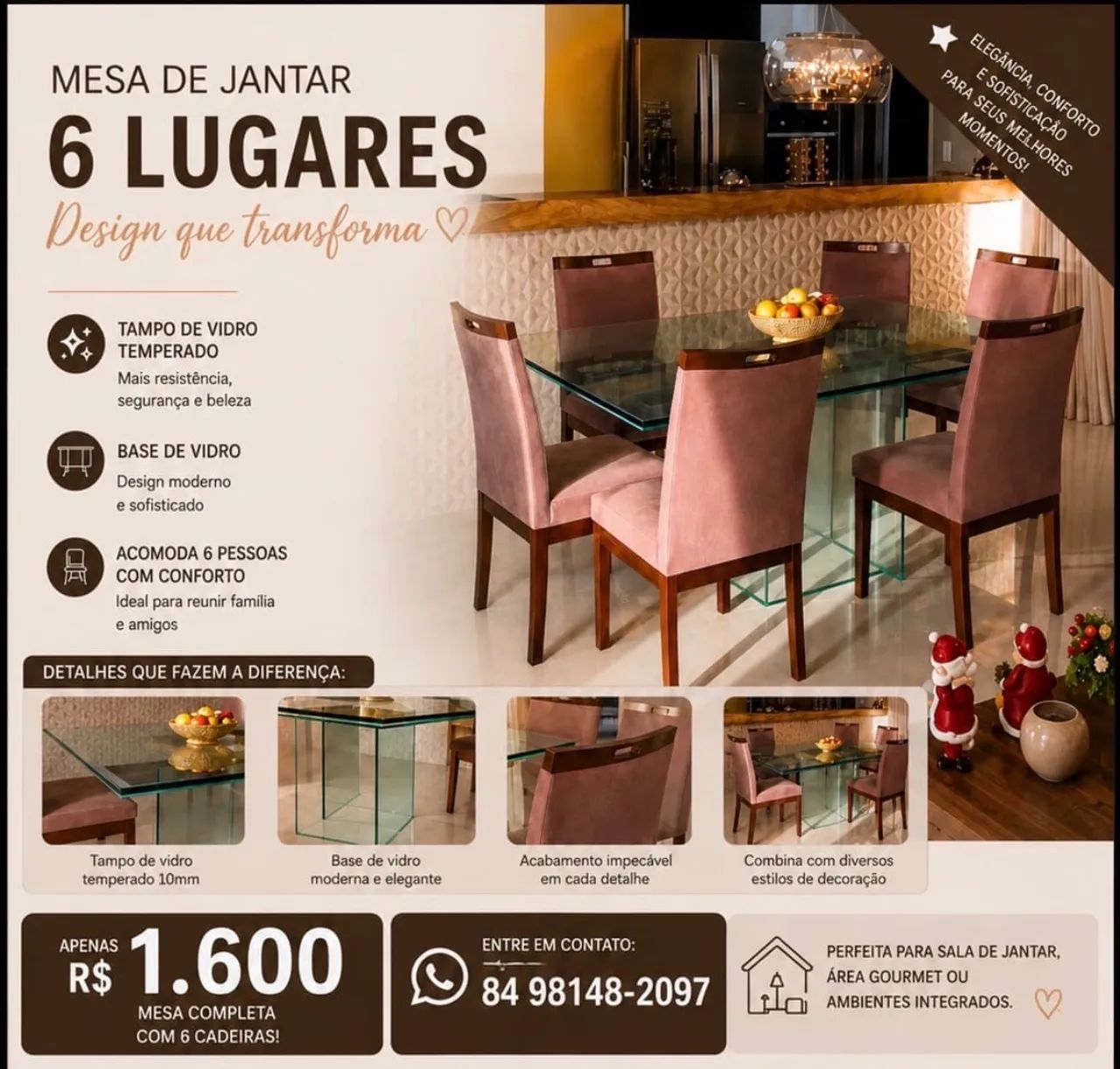 Mesa de vidro com cadeiras 