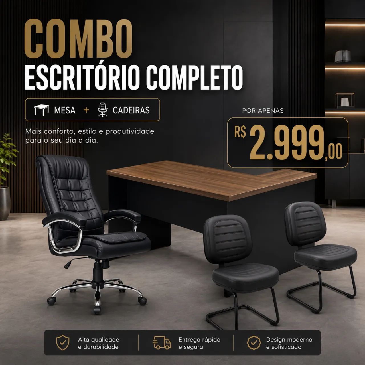KIT MESA E CADEIRAS PARA ESCRITORIO LOJA IKONOFFICE 