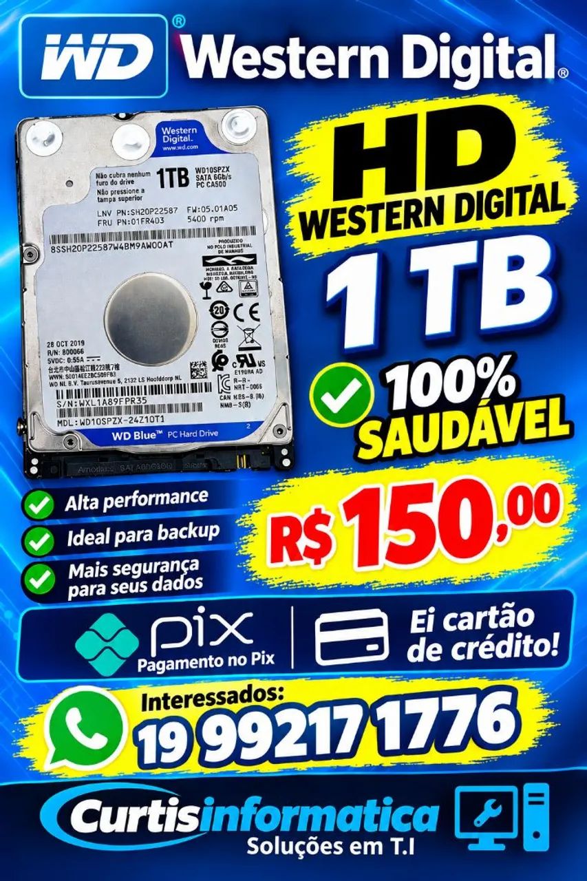 HD western digital 1 TB 100% saud