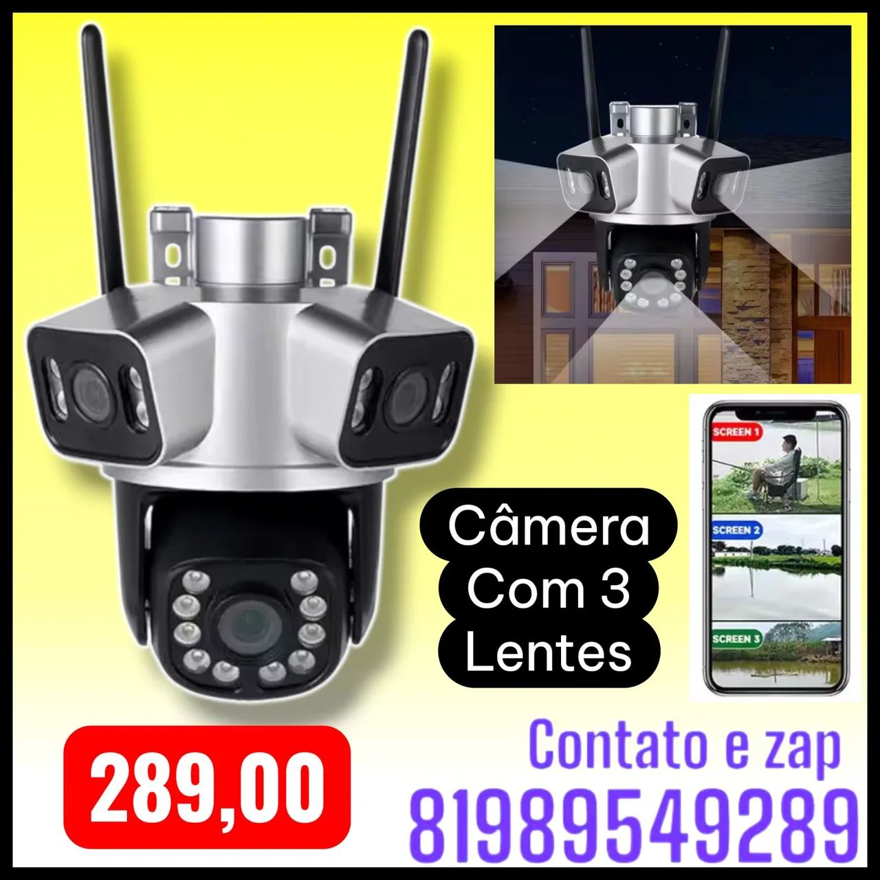 Câmera Ip Wifi com 3 leds 