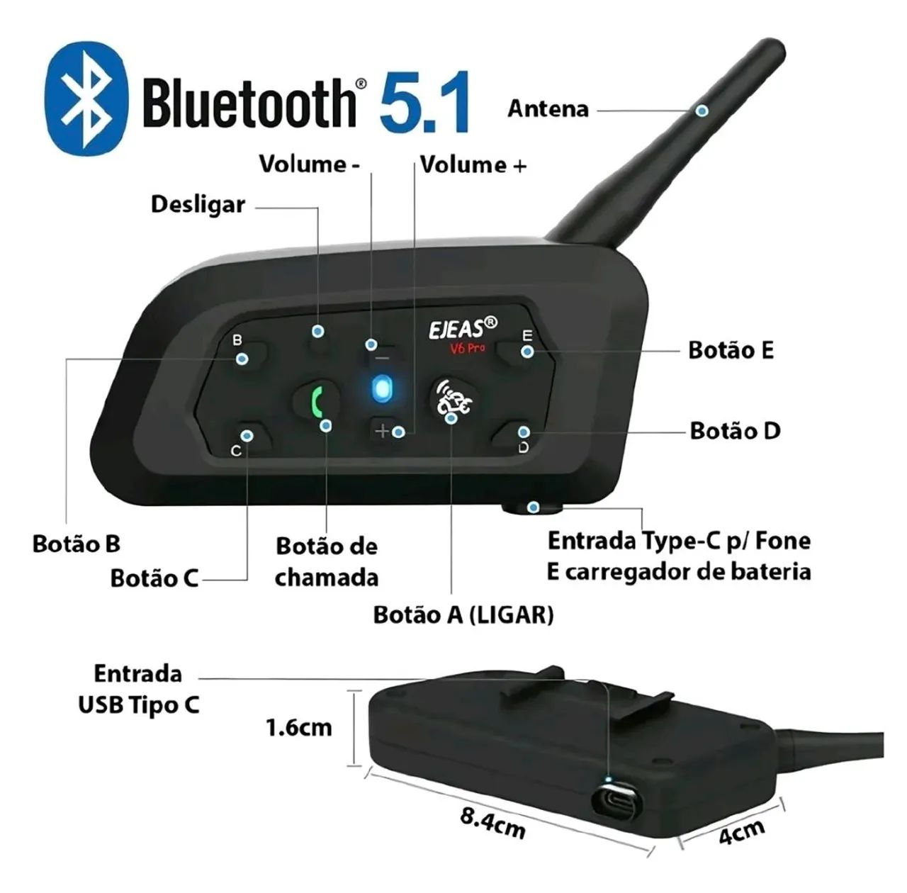 Par De Intercomunicador Ejeas V6 Pro Bluetooth  - Foto 5