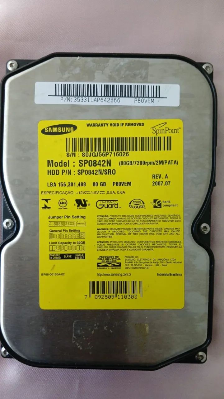 Disco Rígido Interno Samsung 80 Gb - IDE 