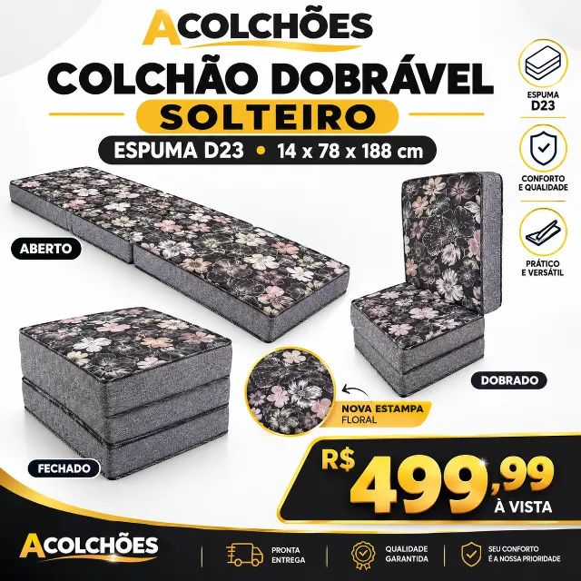  Colchão Dobrável Solteiro Espuma D23 - Acolchões - Foto 4