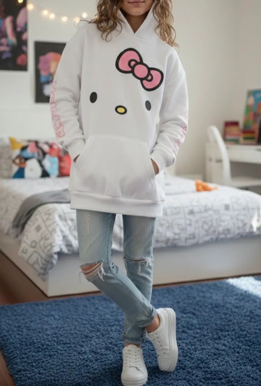 Moletom Oversized Hello Kitty - Estilo Aesthetic & Coquette