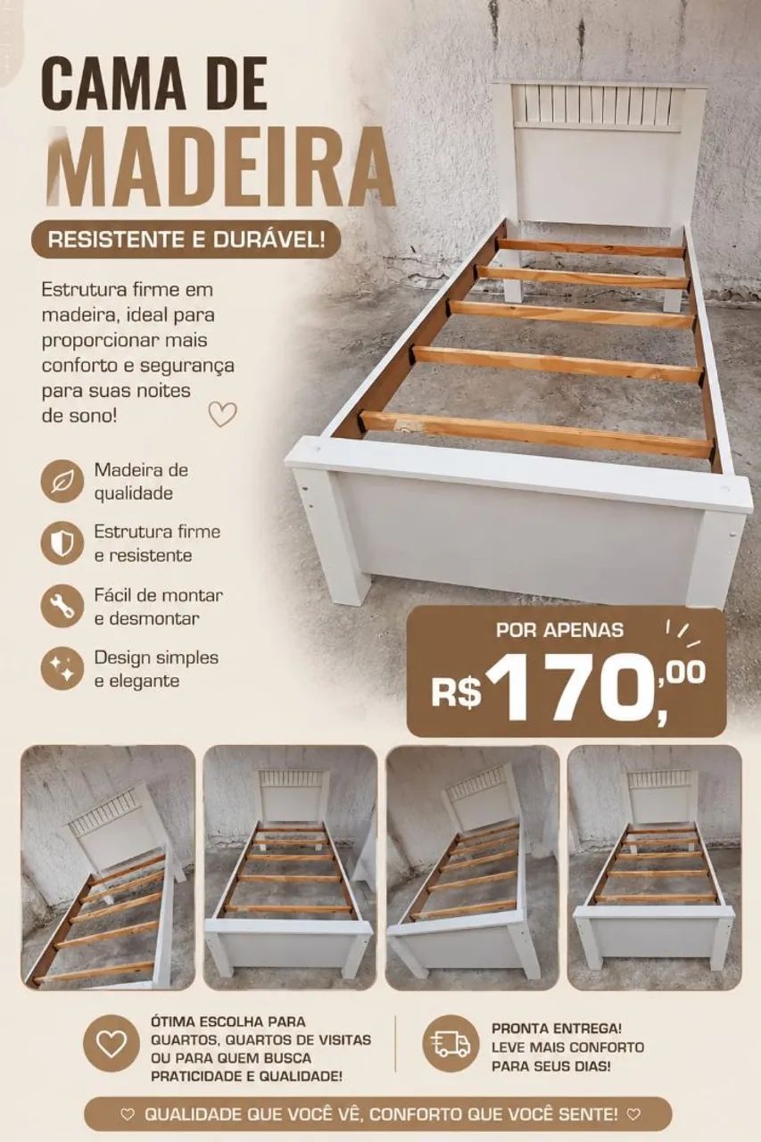 Cama de solteiro de madeira 