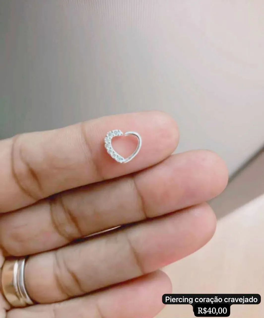 Piercing coração cravejado Prata 925 legítima 