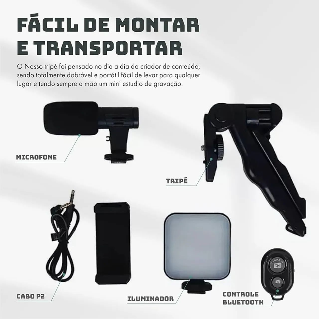 Tripé Suporte de Celular Com Led Kit de Gravação Completo - Com Microfone - Foto 5