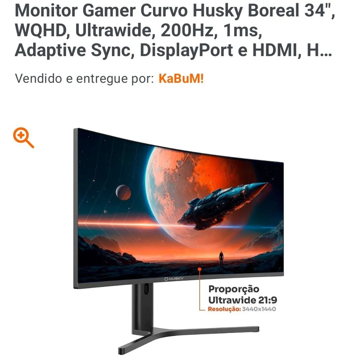 (3 ANOS DE GARANTIA) Monitor Gamer Curvo Husky Boreal 34", WQHD, Ultrawide, 200Hz, 1ms