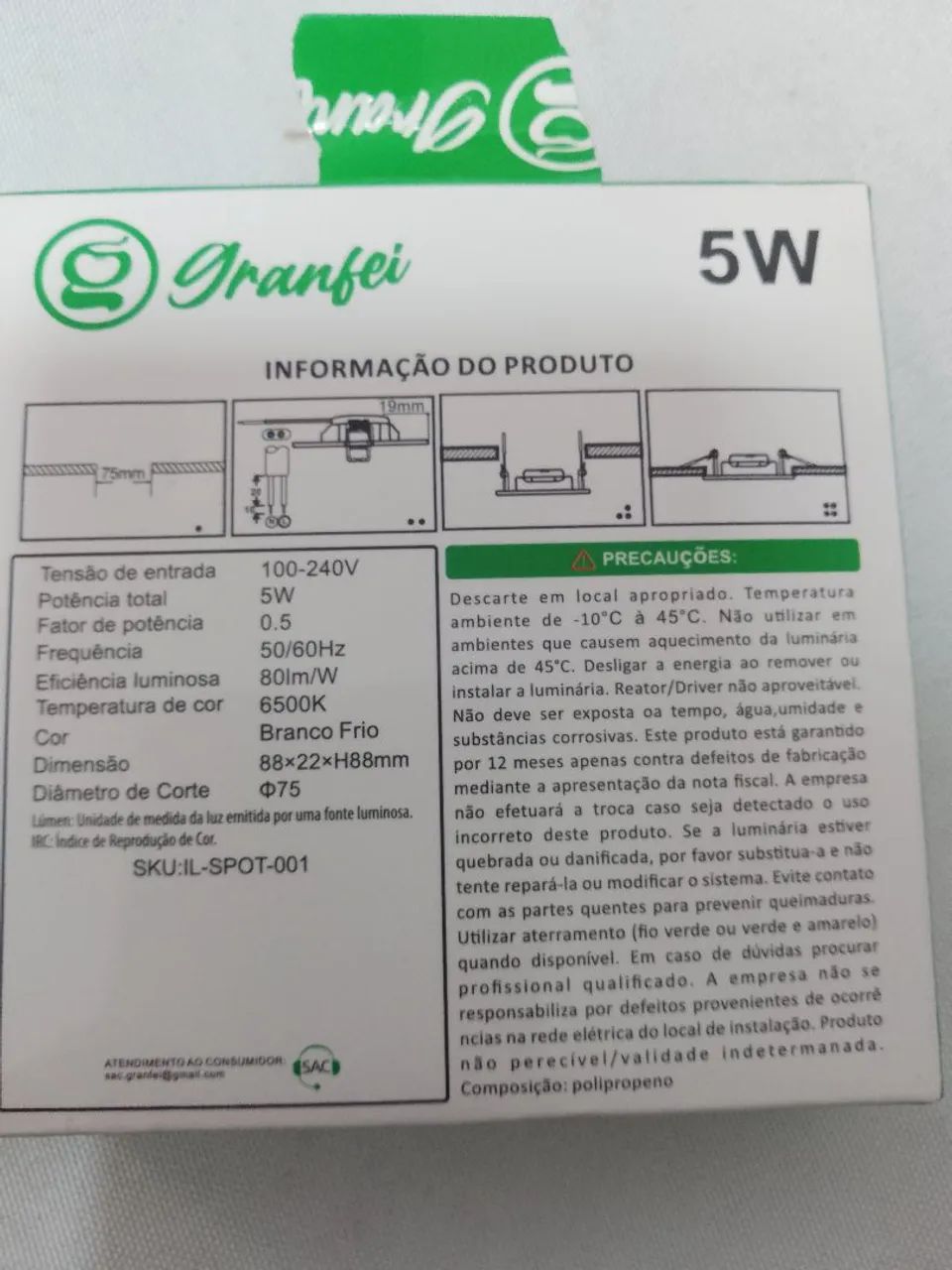 Kit 5 Spot LED de 5W da Granfei - Foto 2
