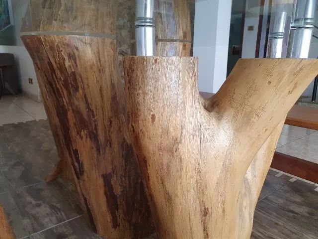 Mesa de tronco e raiz de árvore + 2 bancos. Pura arte!!!!! - Foto 3