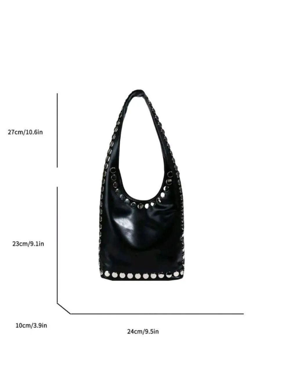 Bolsa Balde Feminina Com Rebites Estilo Punk Ombro Preta - Foto 5