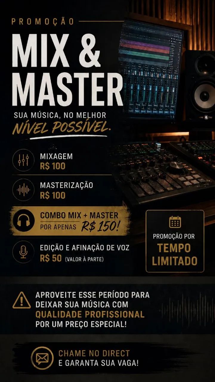 Edição, Mixagem e Masterização de áudio.