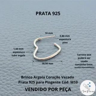 Base de Brinco Argola Coração Prata 925 - Foto 2
