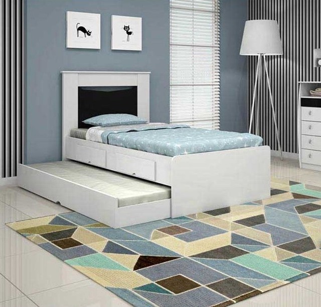 Quarto Suíte Cama com Cama auxiliar 2 Gavetas