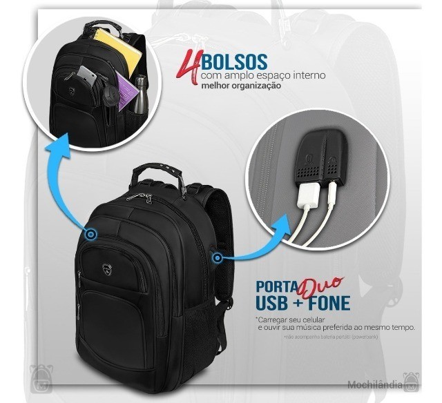 Mochila Grande Cabo de Aço Viagem Reforçada Notebook Executiva - Foto 5
