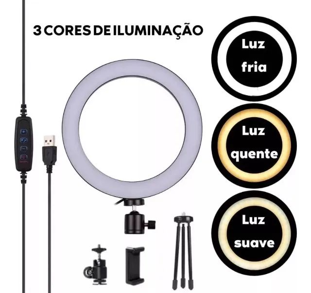 Ring linght Luz De Led Fotos E Videos 6 Polegadas Com Tripé - Foto 3