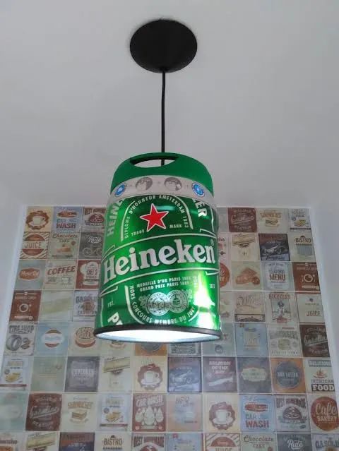 Luminária Criativa de Barril de Cerveja Heineken