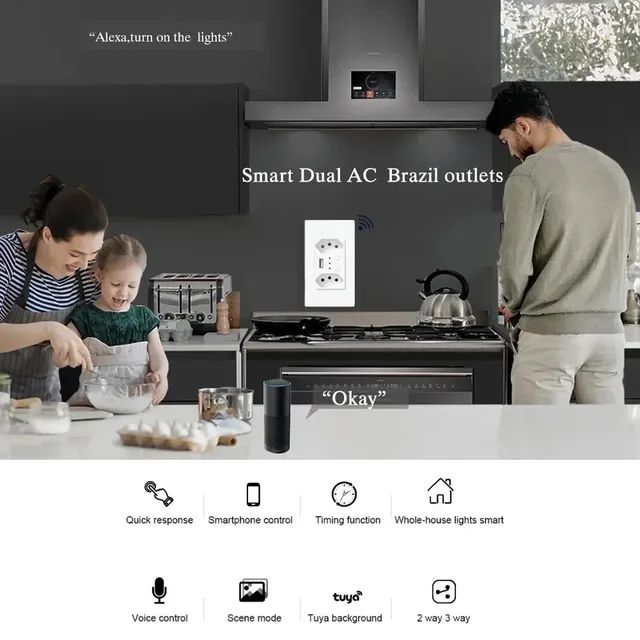 Tomada Dupla Wifi Tuya Inteligente, Compatível com Alexa - Foto 2