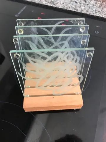 Porta café de vidro c/ suporte de madeira. - Foto 2