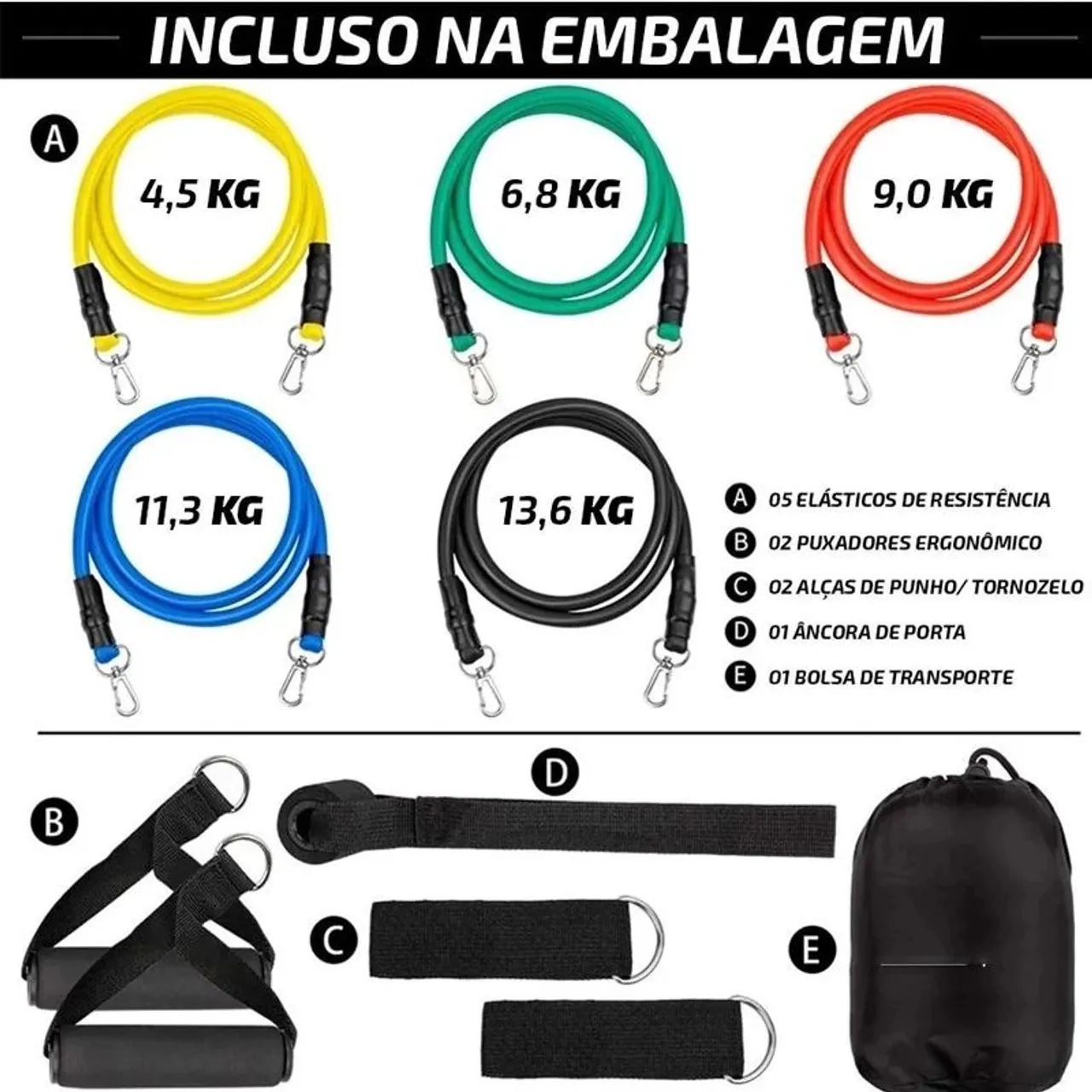 KIT DE EXTENSORES ELÁSTICOS PARA EXERCÍCIO  - Foto 2