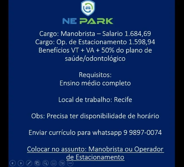 Vaga para Manobrista e Operador de Estacionamento