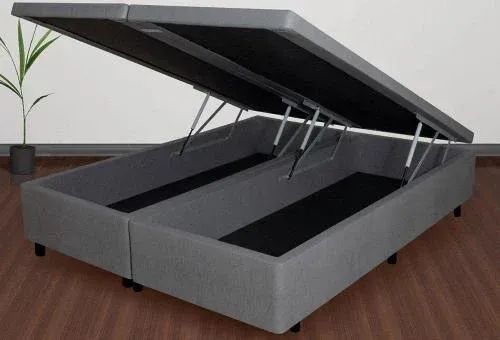 Cama Baú King Bipartido No Cinza 
