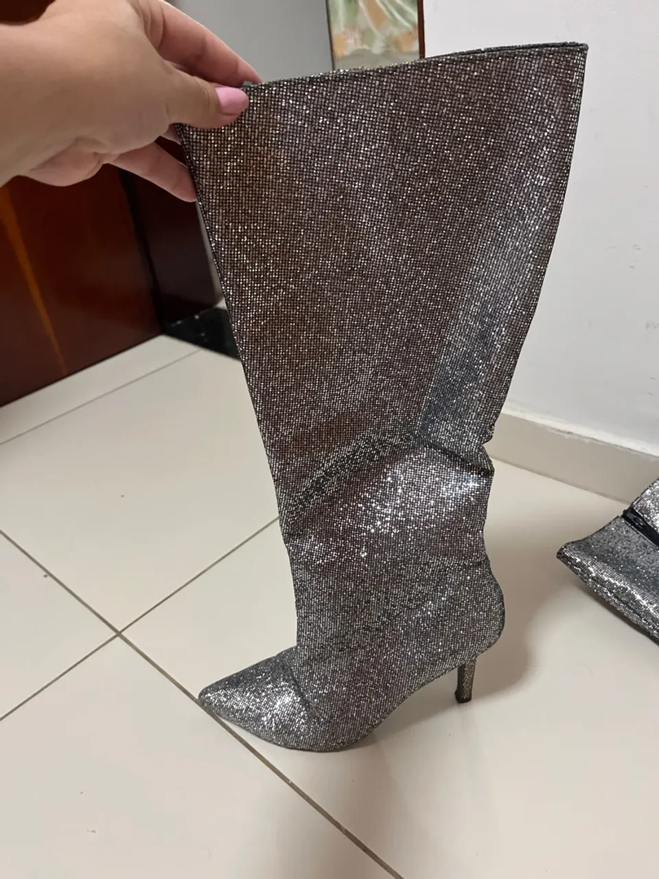 Bota Feminina Glitter Prateada