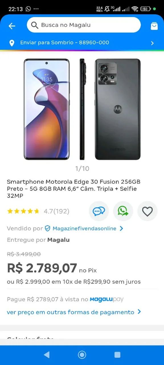 Moto Edge 30 Fusion IMPECÁVEL - 256GB