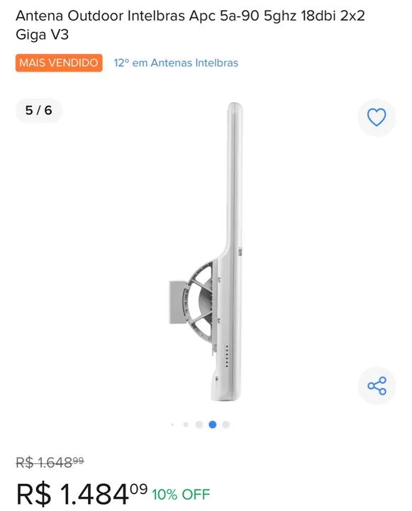 Antena Intelbras Apc 5a-90 5ghz 18dbi 2x2 Giga V3 - Nova